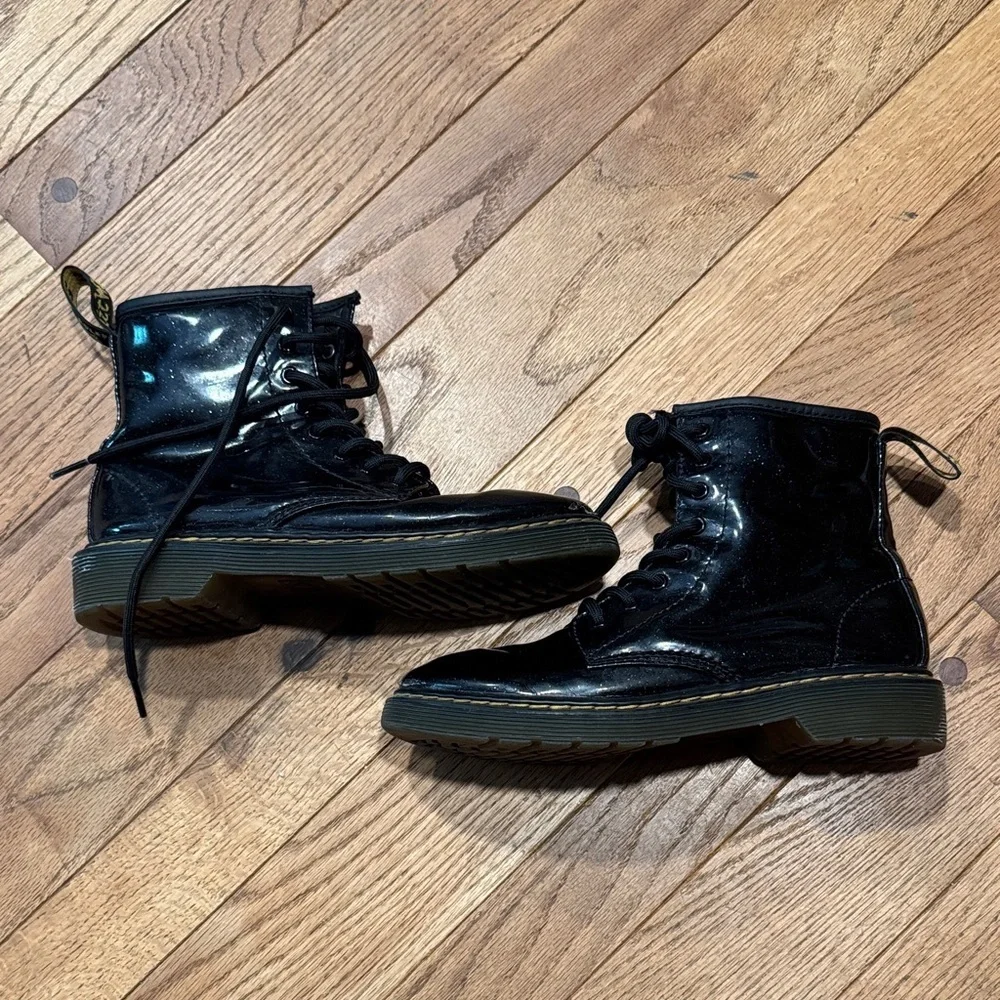 Junior 1460 Dr Marten Black Glitter Patent Leather Lace-Up Boots 3T